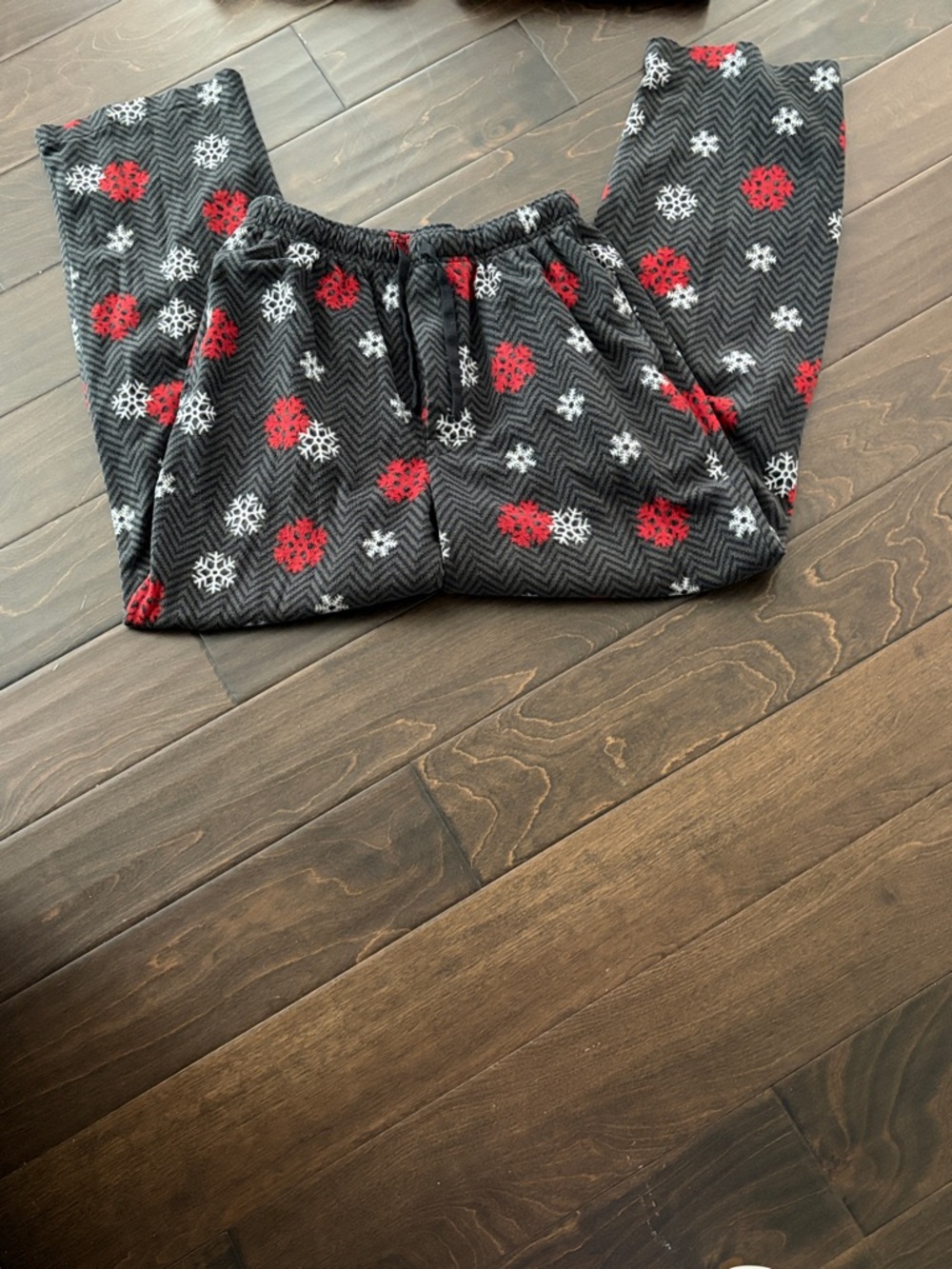 Gray Fleece Snowflake Drawstring Pajama Pants with pockets